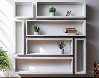 Modern Wall Bookshelf: Modular Floating Shelves, Minimal Shelves