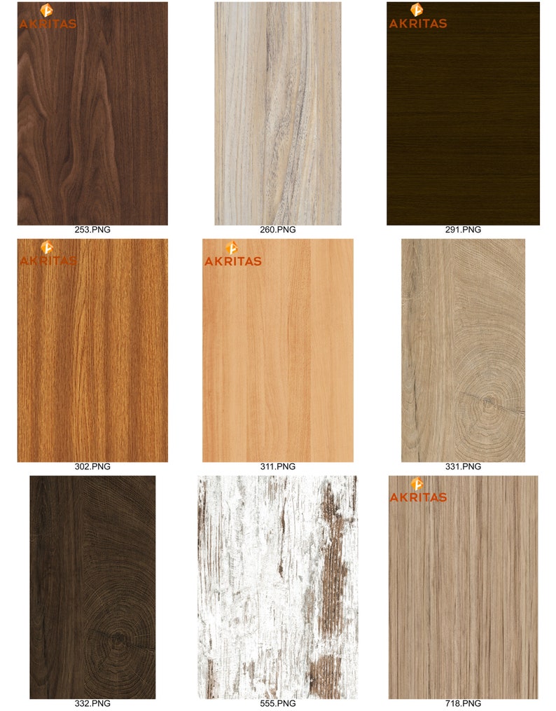 May include: Nine different wood grain patterns, each with a unique color and texture. The wood grains are arranged in a grid pattern, with three rows and three columns. The wood grains are all natural and have a variety of knots and grains.