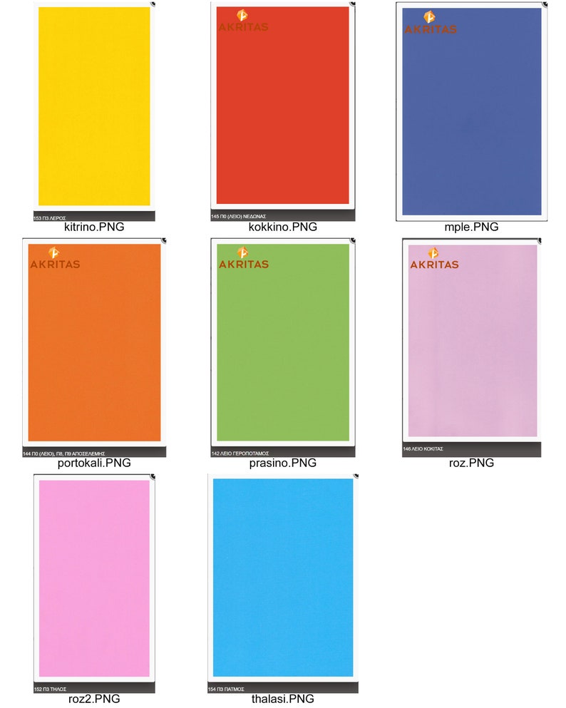 Pu&ograve; includere: Una collezione di nove campioni di colore, ognuno rappresentante un colore diverso. I colori sono: giallo, rosso, blu, arancione, verde, rosa, rosa, blu e azzurro. Ogni campione ha il nome del colore scritto sotto.
