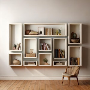 Floating Bookshelf — modern wall-mounted bookcase, modular design, custom size