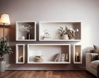 Floating Wall Bookshelves: Asymmetrical Modern Floating Shelves Living Bookshelf