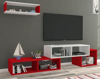 Red and White Media Console: TV Stand, Customizable