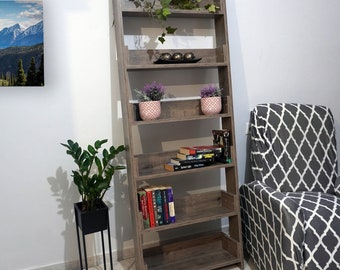 ladder bookshelf,Ladder Shelf,Rustic Ladder Bookshelf,Leaning Bookshelf for Rustic Home,Leaning Towel Ladder,Leaning ladder shelf