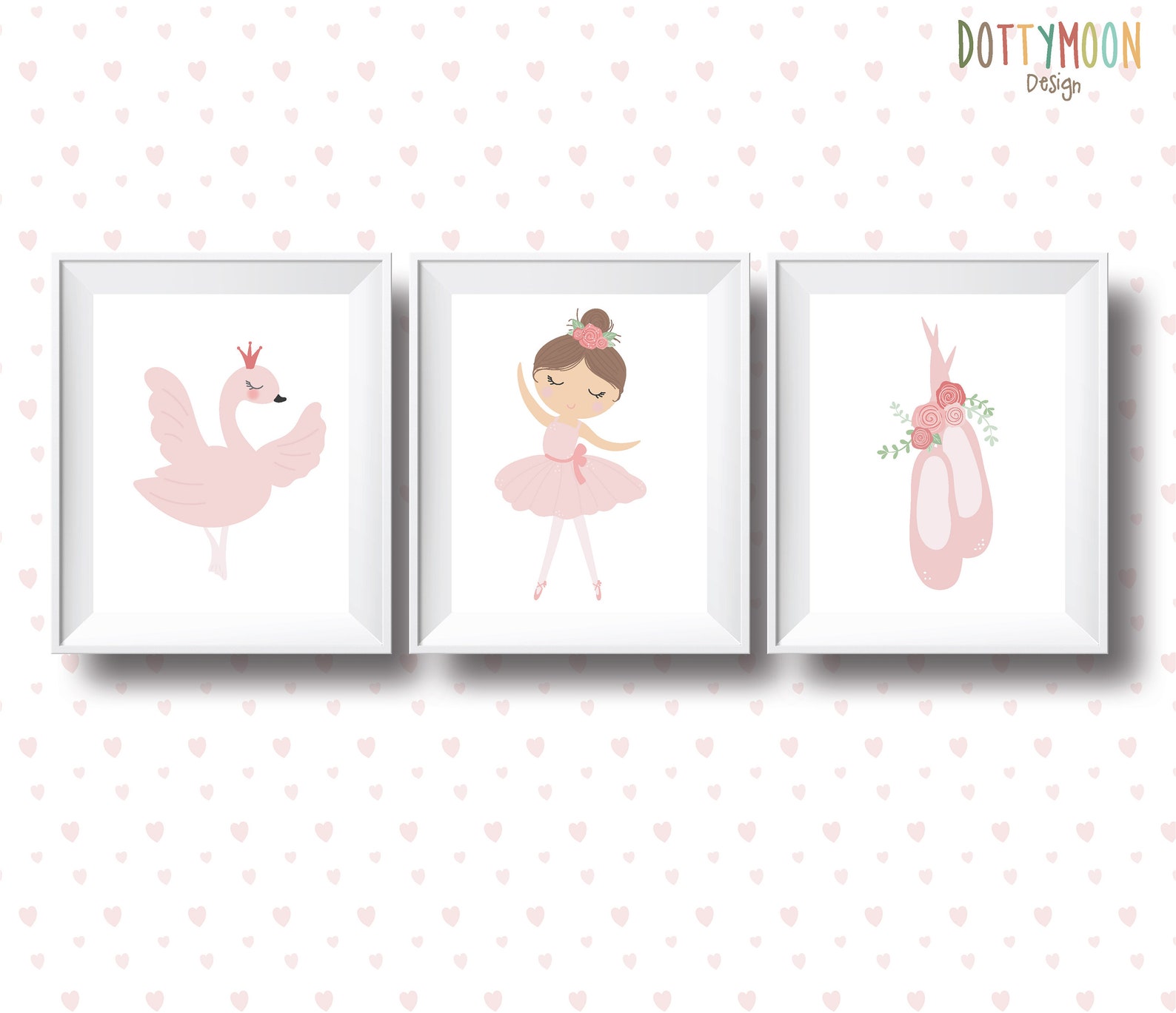 ballerina, swan and ballet shoes x 3 print set, instant digital download, children wall art