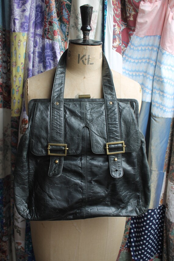 Black Leather La redoute handbag Ref 1441