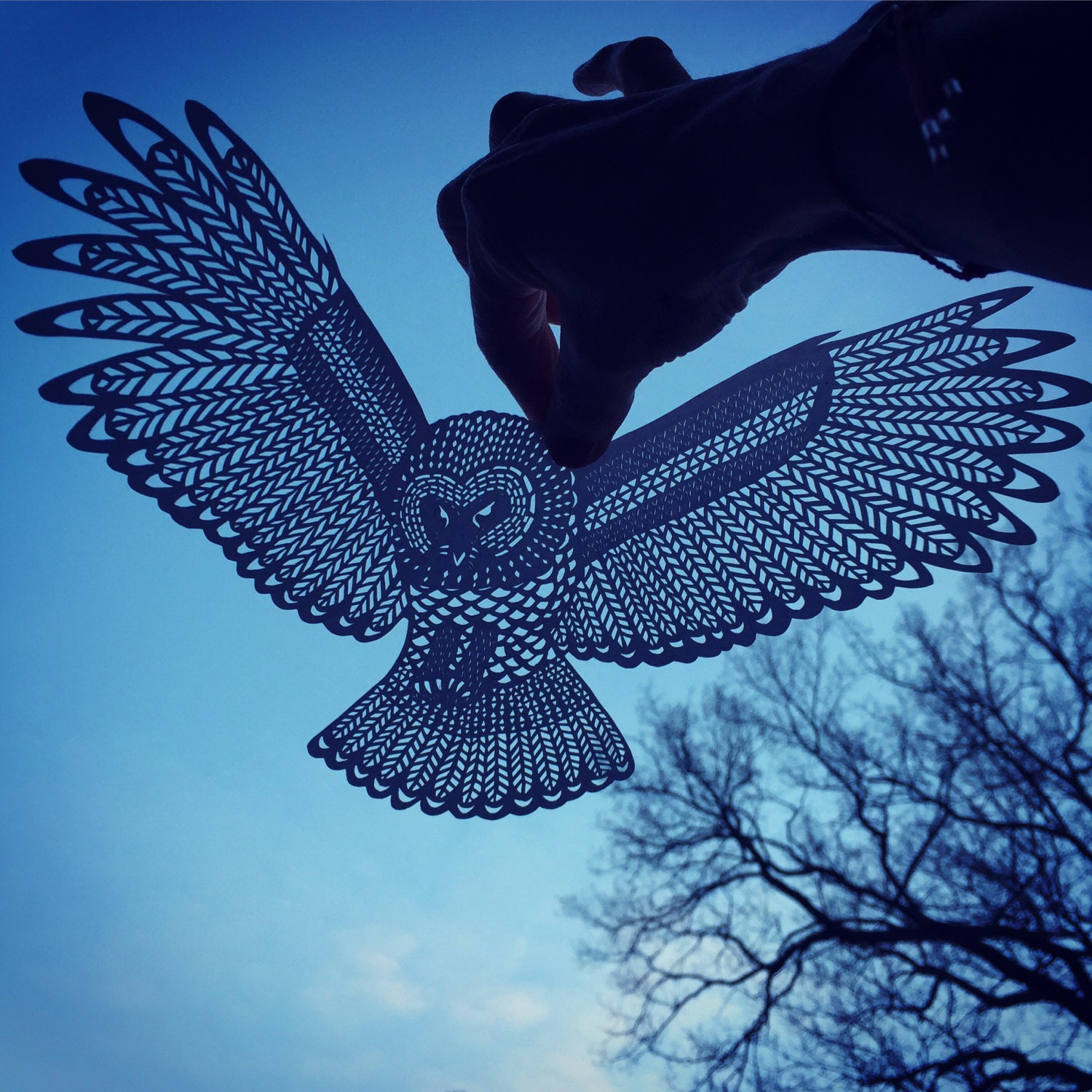 Papercut Owl - beautiful detailed OWL cut from pearl white paper