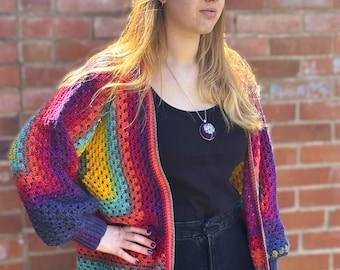 Rainbow Crochet relaxed cardigan UK size 12 - 20