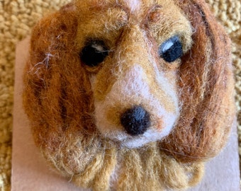 Needle Felted Apricot Spaniel Brooch: Handmade Dog Pin