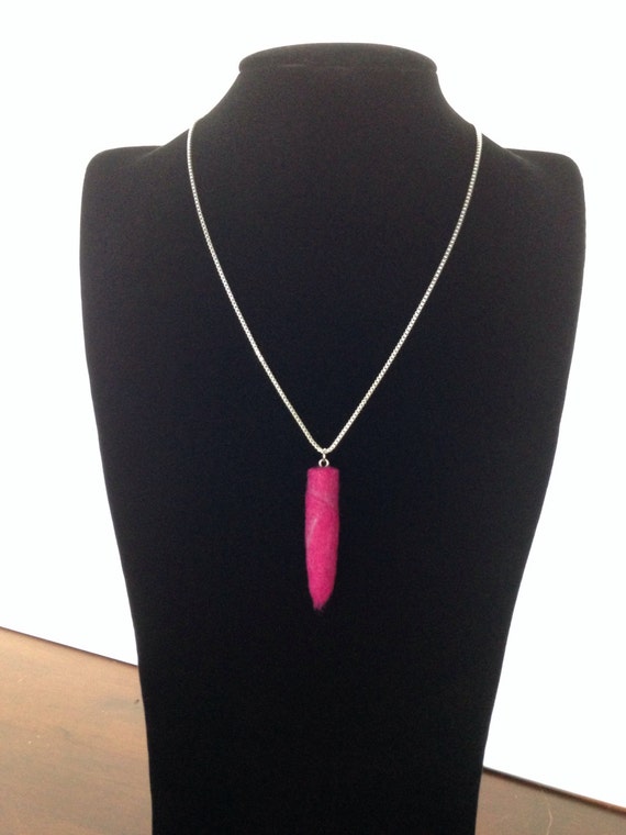 Hot pink, felted necklace, wool jewelry, pink jewelry, silver necklace, pink bullet necklace, gift for her, hand made necklace, statement
