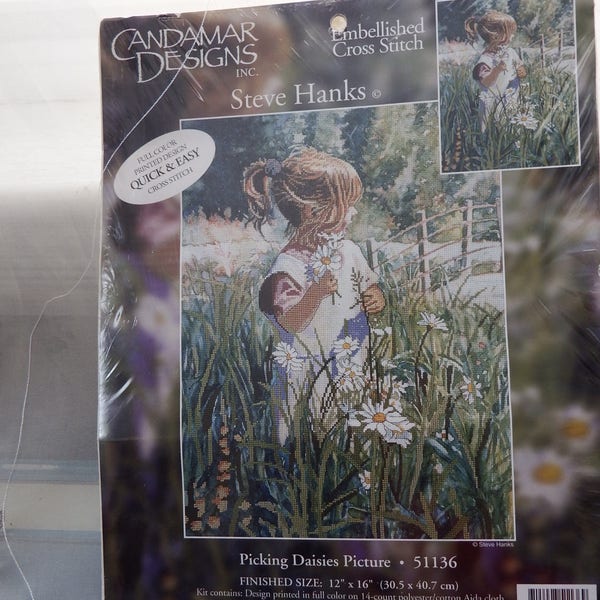 Picking Daisies Picture by Candamar Designs Kit # 51136 Finished Size 12" x 16" Quick and Easy Cross Stitch Kit  Artist: Steve Hanks