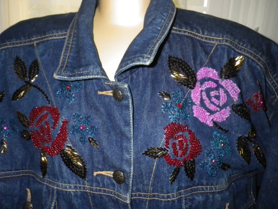 Vintage Carol Little Jean Jacket Floral Embellish… - image 2