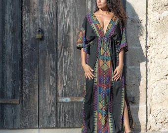 Woestijnwind jurk/boho maxi jurk/kaftan/lange jurk/open rug maxi jurk/jurk met mouwen