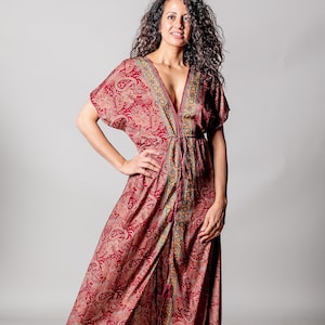 Red kaftan dress for woman | Boho sexy maxi dress | Long galabia | Boho dress with short sleeves | Slit dress | Hippie open back RAVE dress