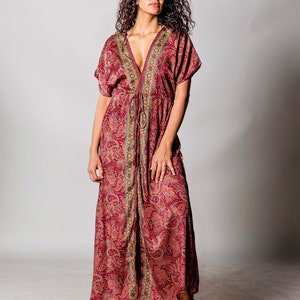 Robe caftan rouge pour femme Robe maxi bohème sexy Longue galabie Robe bohème à manches courtes Robe fendue Robe RAVE dos ouvert hippie image 2