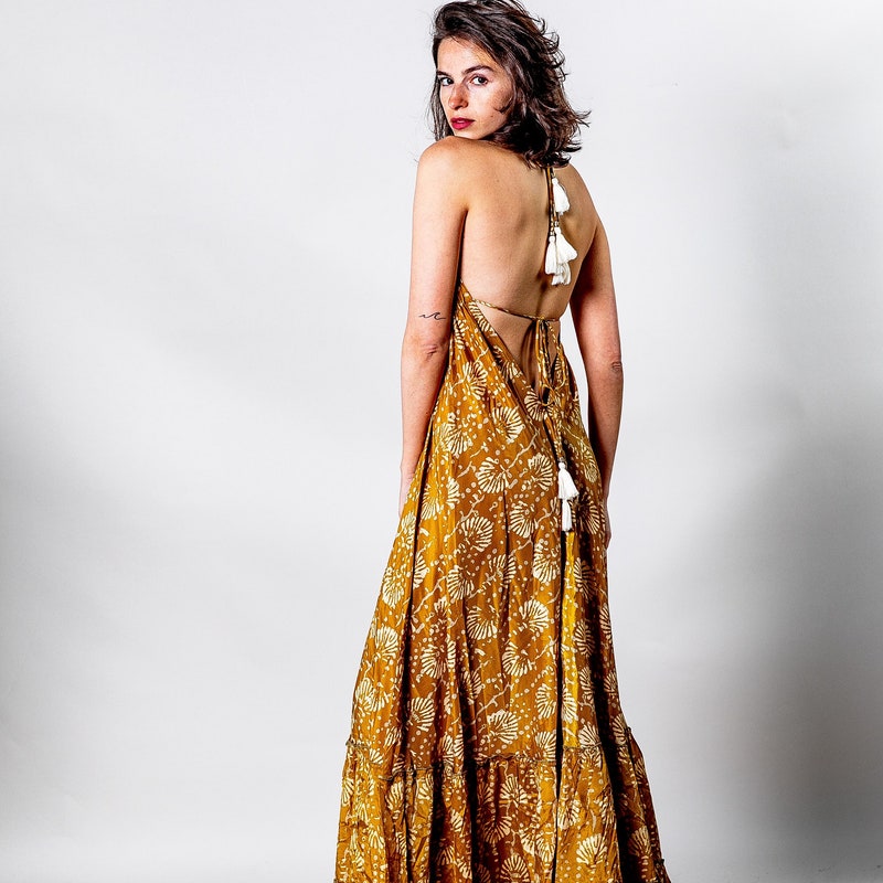 Natural Dyed Mustard Yellow Yoke Dress