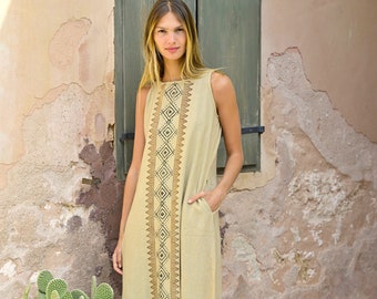 Block printed cotton dress for woman | Tribal style dress | Hippie loose A shape dress | Festival, Earth clothing | Raw cotton midi dress