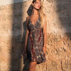 boho short dress/women's summer dress/tribal print/open back dress/festival clothing/bohemian dresses image 2