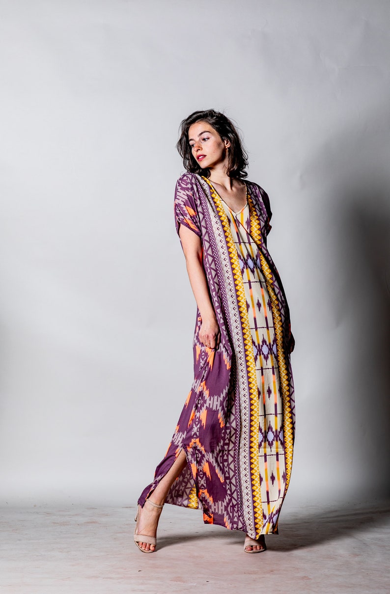 boho maxi dress, royal printed kaftan/ galabia/ sleeve long dress/ ethnic dress/ long summer dress for woman image 7