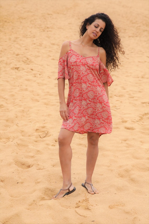 Short Dress for Woman in Floral Print | Off The Shoulder Dress | Open Back Dress | Mini Dress for Woman | Summer Dress | Casual Loose Dress Short Dress for Woman in Floral Print | Off The Shoulder Dress | Open Back Dress | Mini Dress for Woman | Summer Dress | Casual Loose Dress