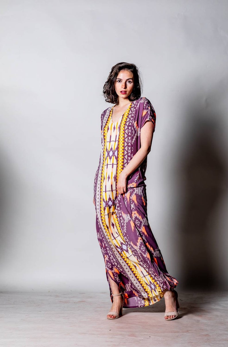 Long kaftan dress for woman | Maxi galabia dress | Boho long dress for woman with short sleeves | Loose Plus size |  Hippie, Festival