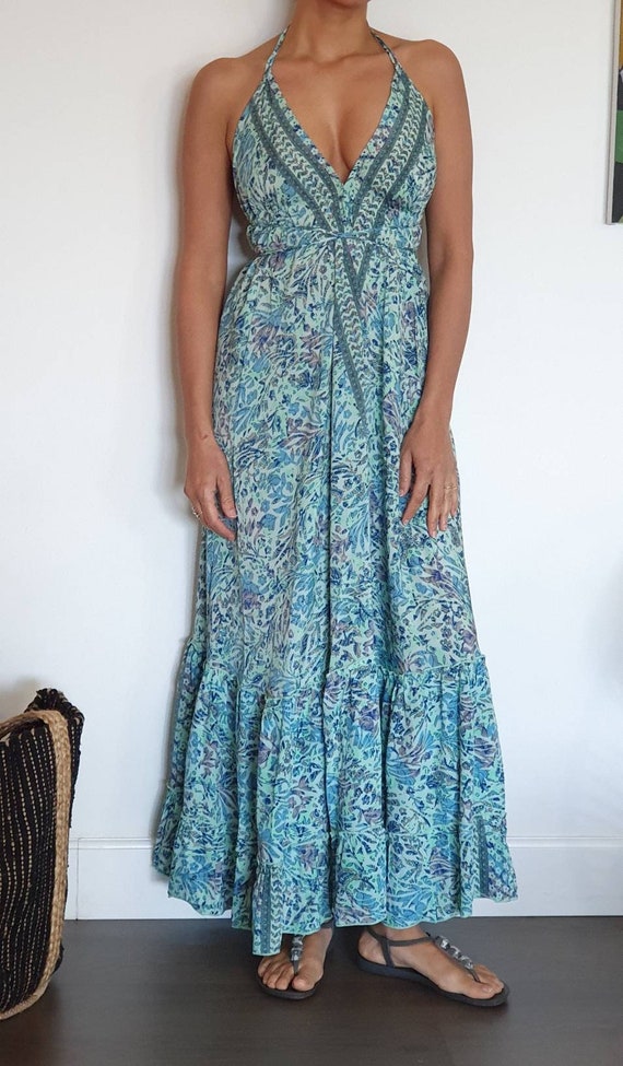 Buy Long Light Blue Maxi Summer Dress Open Back Boho Dress