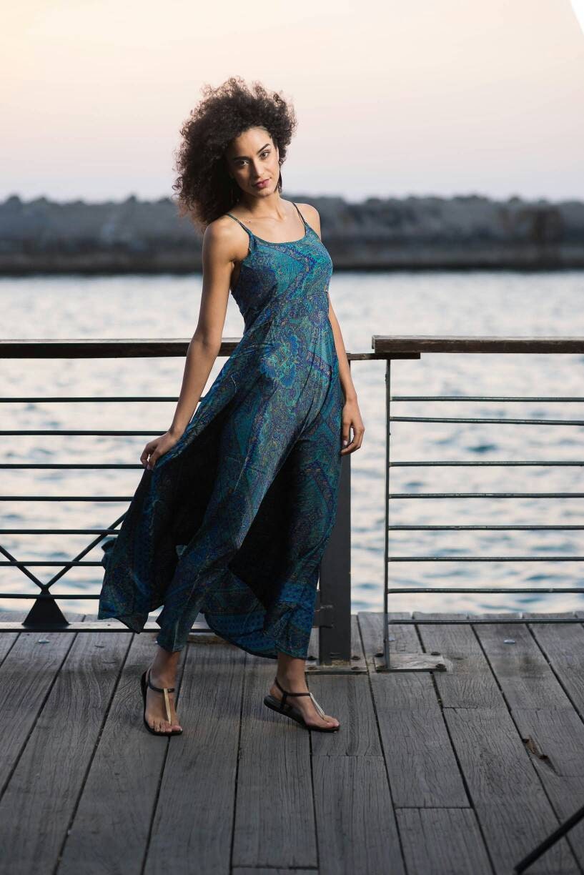 bohemian blue dress Dusty Blue Dress Boho Vintage Bridesmaid Ethereal Maxi Open Back Sleeveless Plus Size