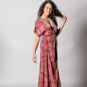 Robe caftan rouge pour femme Robe maxi bohème sexy Longue galabie Robe bohème à manches courtes Robe fendue Robe RAVE dos ouvert hippie image 3