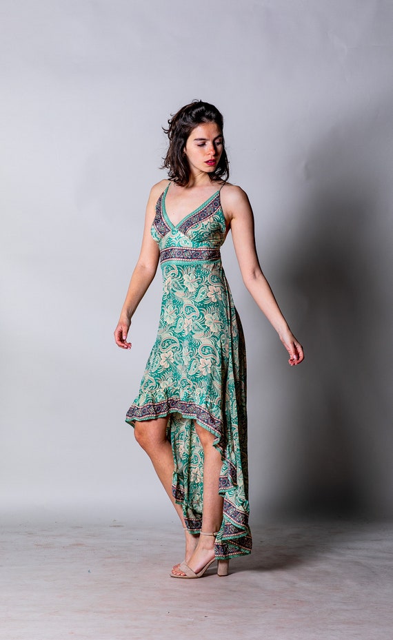 Peacock Asymmetric Boho Summer Dress for Woman | Green Floral Frill Dress |  Open Back Sexy Dress | Short, Midi, Long Hippie Dress | Festival - Etsy