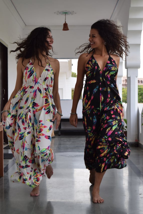 feather print open back dress/black maxi dress/white dress/summer dress/bohemian dress/boho dress/festival clothing/hippie clothing/resort