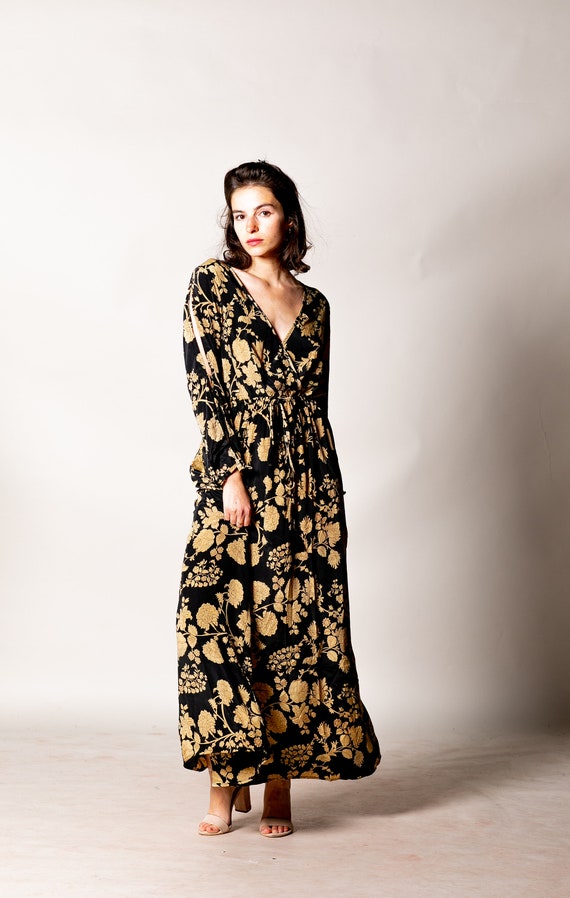 chinese dress ladies Generic Womens Elegant Velvet Maxi Dress Trendy Gold Velvet V-Neck Long  Sleeve Dresses Tunic Prom Party Floor-Length Long Dress (Small,Black) at  Amazon Women's Clothing store main image 0