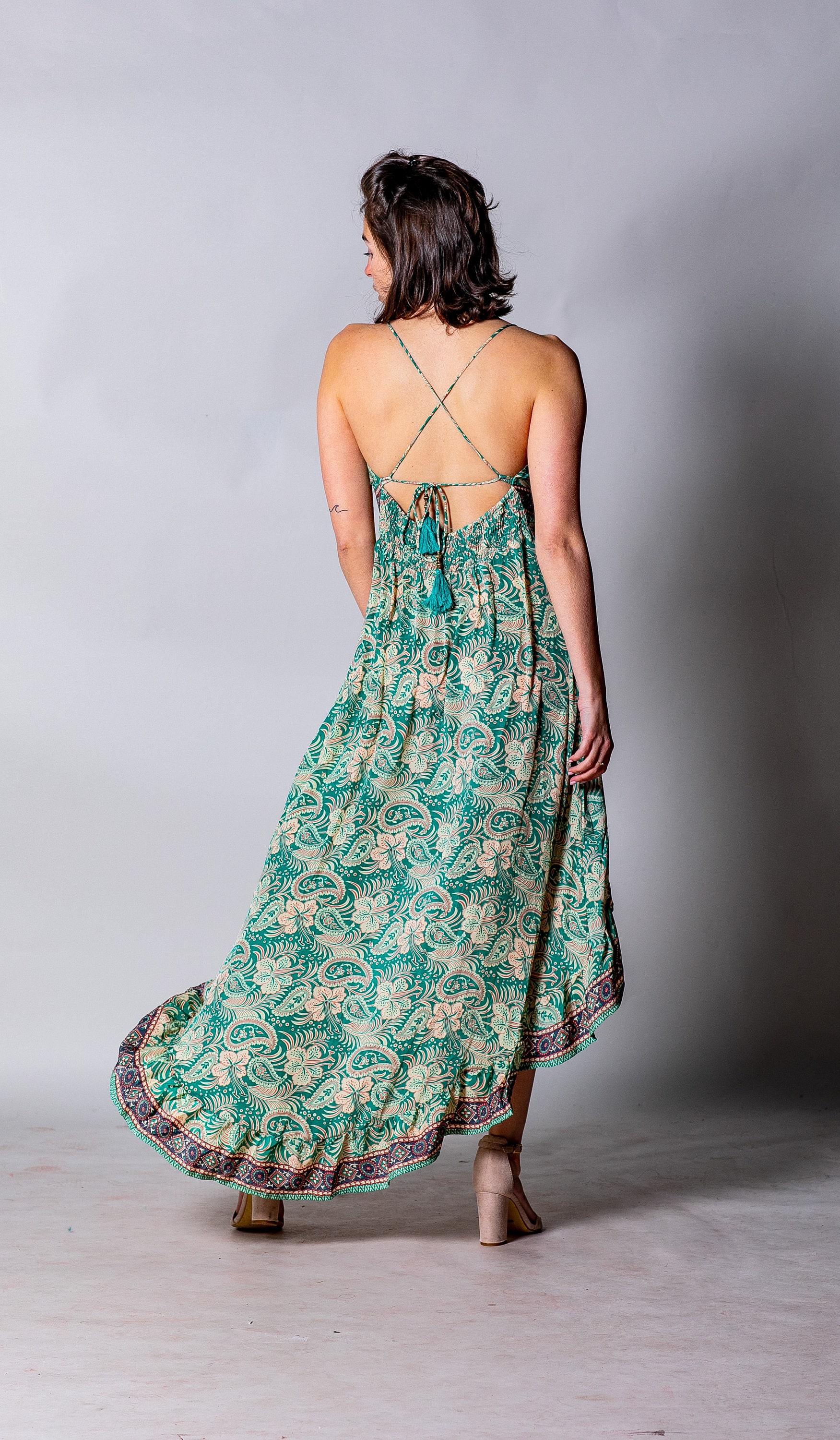peacock boho dress Boho Floral Peacock Print Long Dress Femmefinery.store