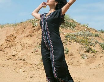 Embroidery kaftan | Etnic dress | Embroidery galabia | Black loose dress | Bohemian dress | Viscose | Festival | Casual Hippie dress