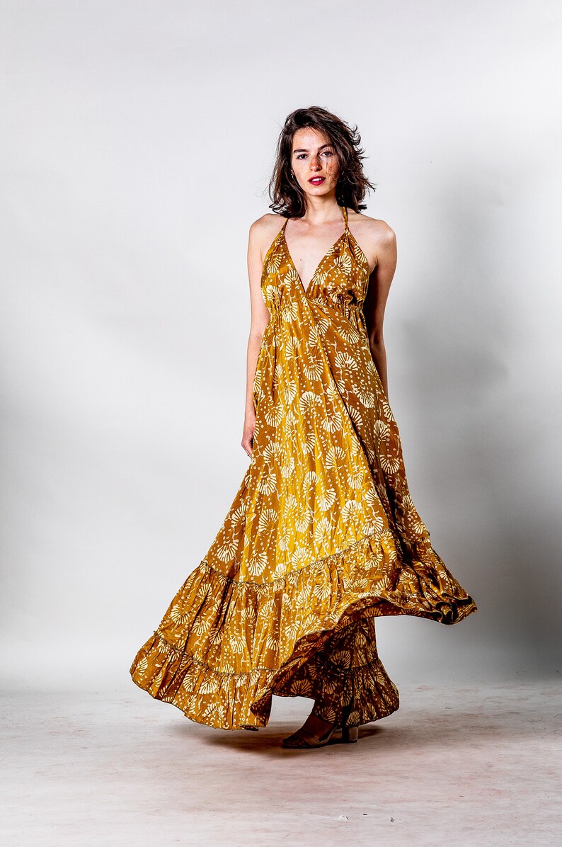 Long Boho Maxi Dress Yellow Mustard Open Back Summer Maxi - Etsy