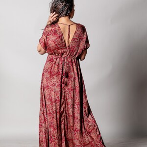 Robe caftan rouge pour femme Robe maxi bohème sexy Longue galabie Robe bohème à manches courtes Robe fendue Robe RAVE dos ouvert hippie image 4