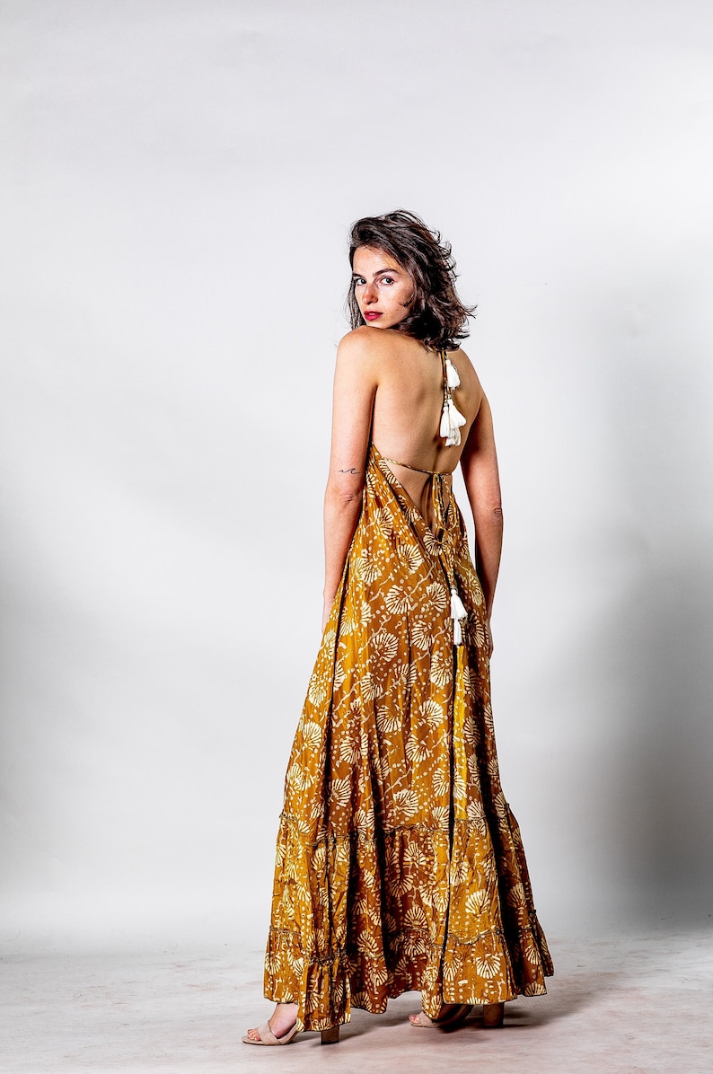 Long Boho Maxi Dress Yellow Mustard Open Back Summer Maxi - Etsy