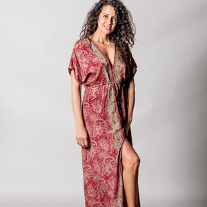 Robe caftan rouge pour femme Robe maxi bohème sexy Longue galabie Robe bohème à manches courtes Robe fendue Robe RAVE dos ouvert hippie image 5