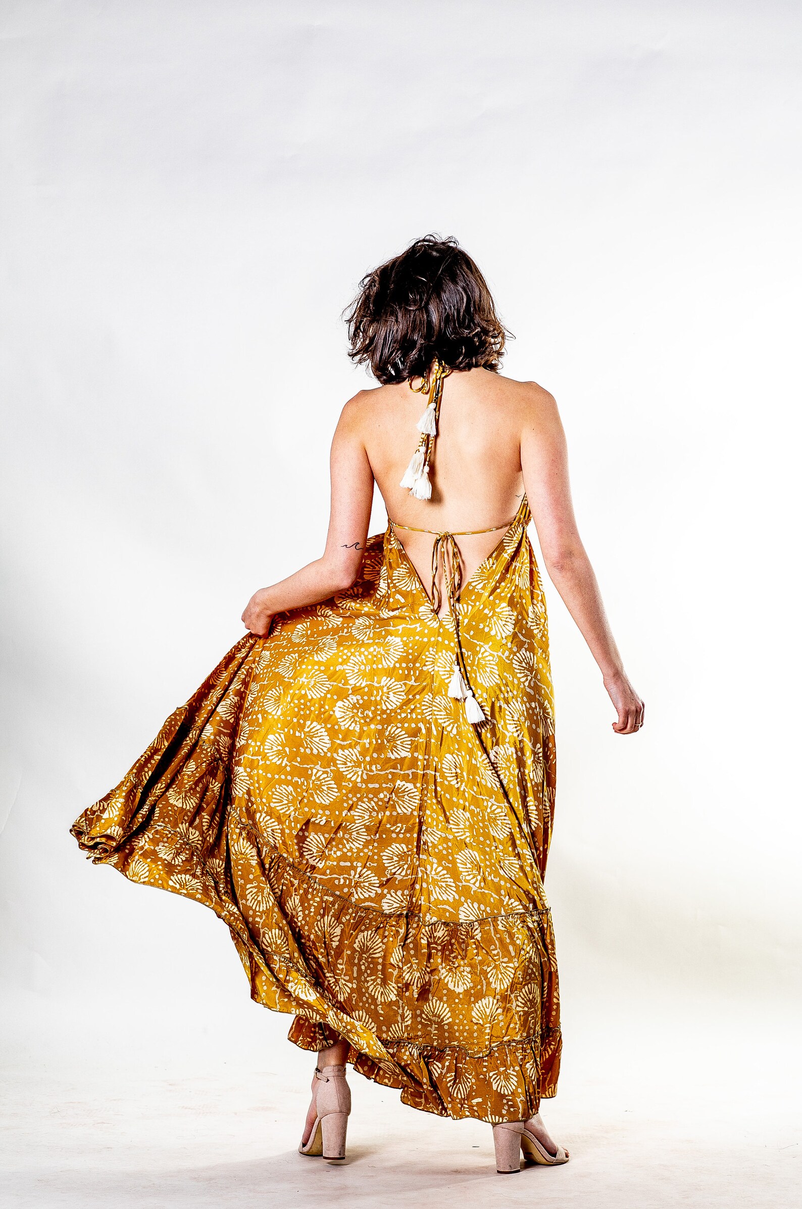 Long Boho Maxi Dress Yellow Mustard Open Back Summer Maxi - Etsy