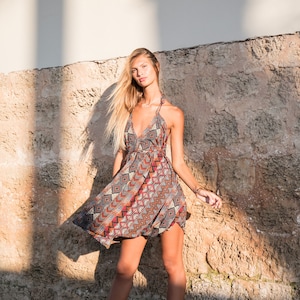 boho short dress/women's summer dress/tribal print/open back dress/festival clothing/bohemian dresses image 1