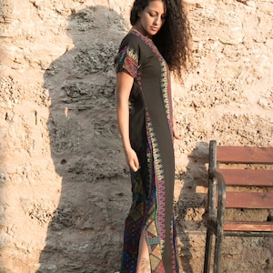 boho maxi dress, royal printed kaftan/ galabia/ sleeve long dress/ ethnic dress/ long summer dress for woman image 5
