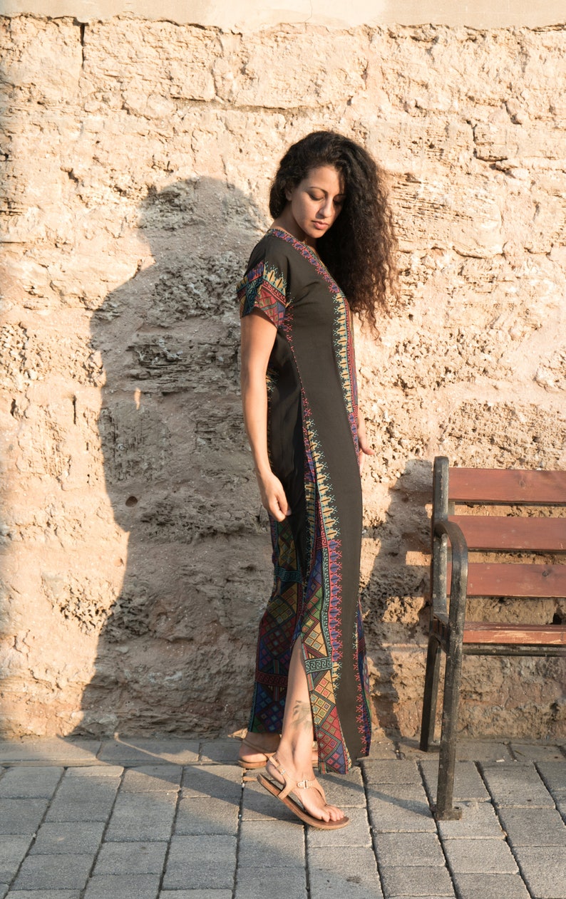 boho maxi dress, royal printed kaftan/ galabia/ sleeve long dress/ ethnic dress/ long summer dress for woman image 5