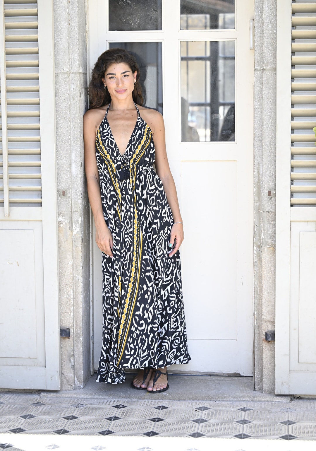 Tribal Print Tribal Jurk Boho Zwarte Maxi Jurk In Tribal Print Jurk Met