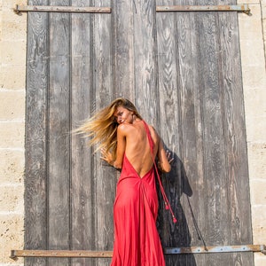 Red dress/boho open back maxi dress/backless dress/low back sexy dress/prom dress/braidsmaid dress/deep cleevage dress image 3