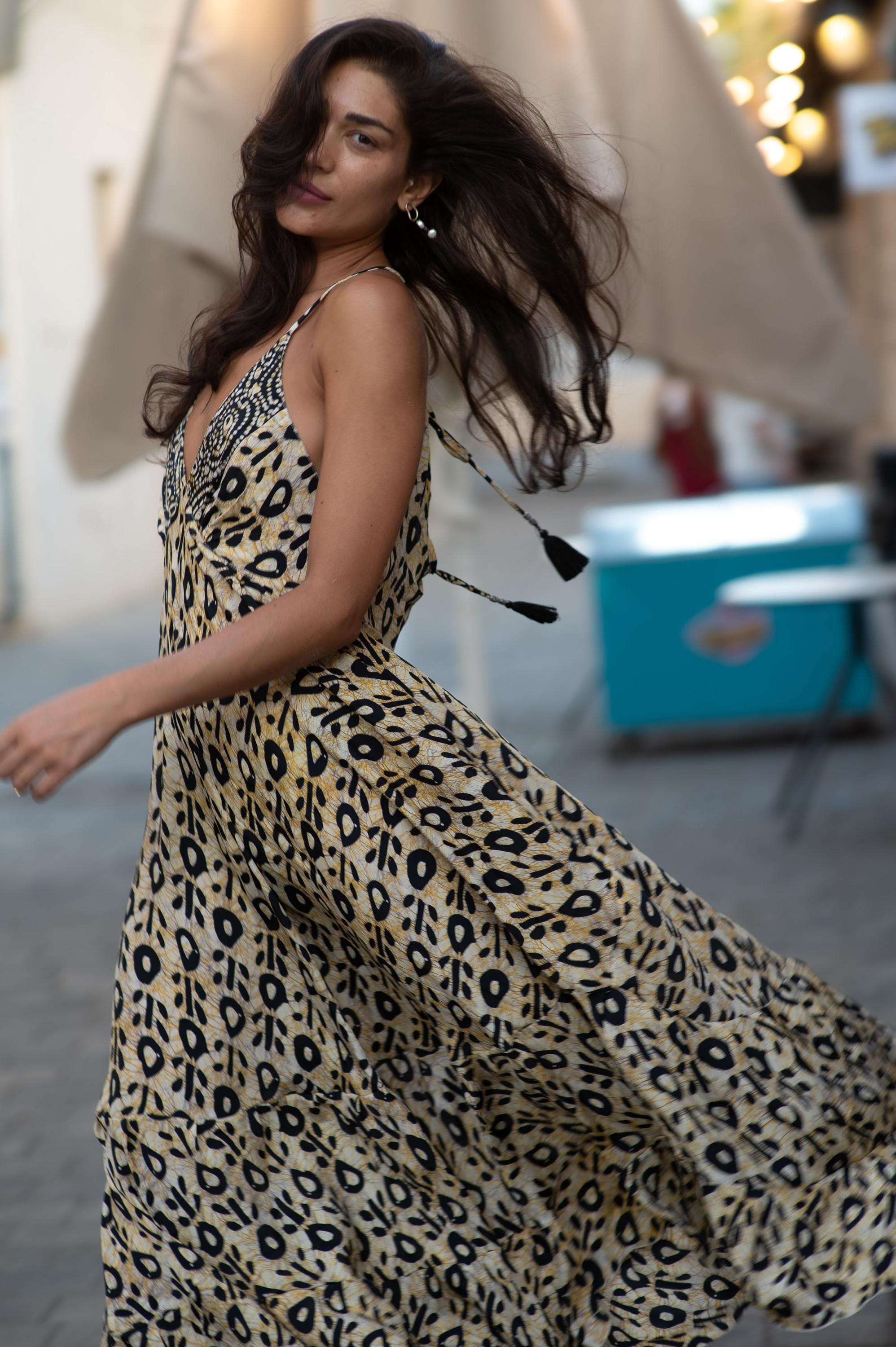 boho leopard dress Boho Leopard & Paisley Print Maxi Dress, Long Flared Ruffle Sleeves, 1-Tier Ruffle Bottom, Front Button Closure, Drawstring Tassel Waist Tie