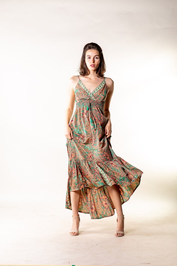 women's short sleeve summer dresses Womens Casual Summer Maxi Dress Flutter Short Sleeve V Neck Smocked A