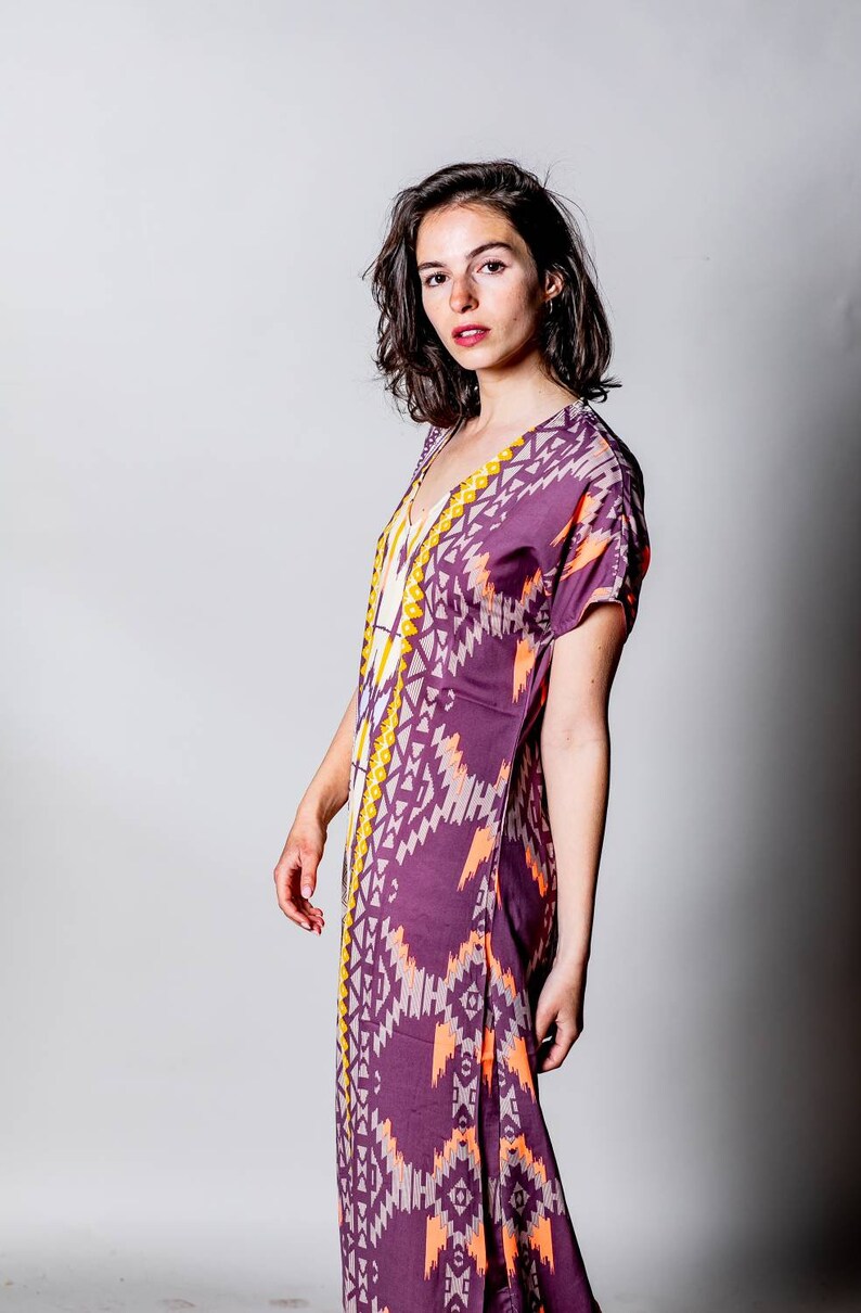 Long kaftan dress for woman | Maxi galabia dress | Boho long dress for woman with short sleeves | Loose Plus size |  Hippie, Festival