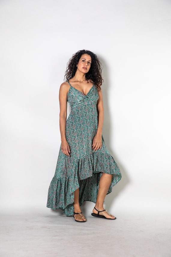 Green Floral A symmetric Dress Open Back Dress Hippie Summer Dress Backless Floral Dress Midi Length Dress Dress for Vacation Rave Etsy Canada