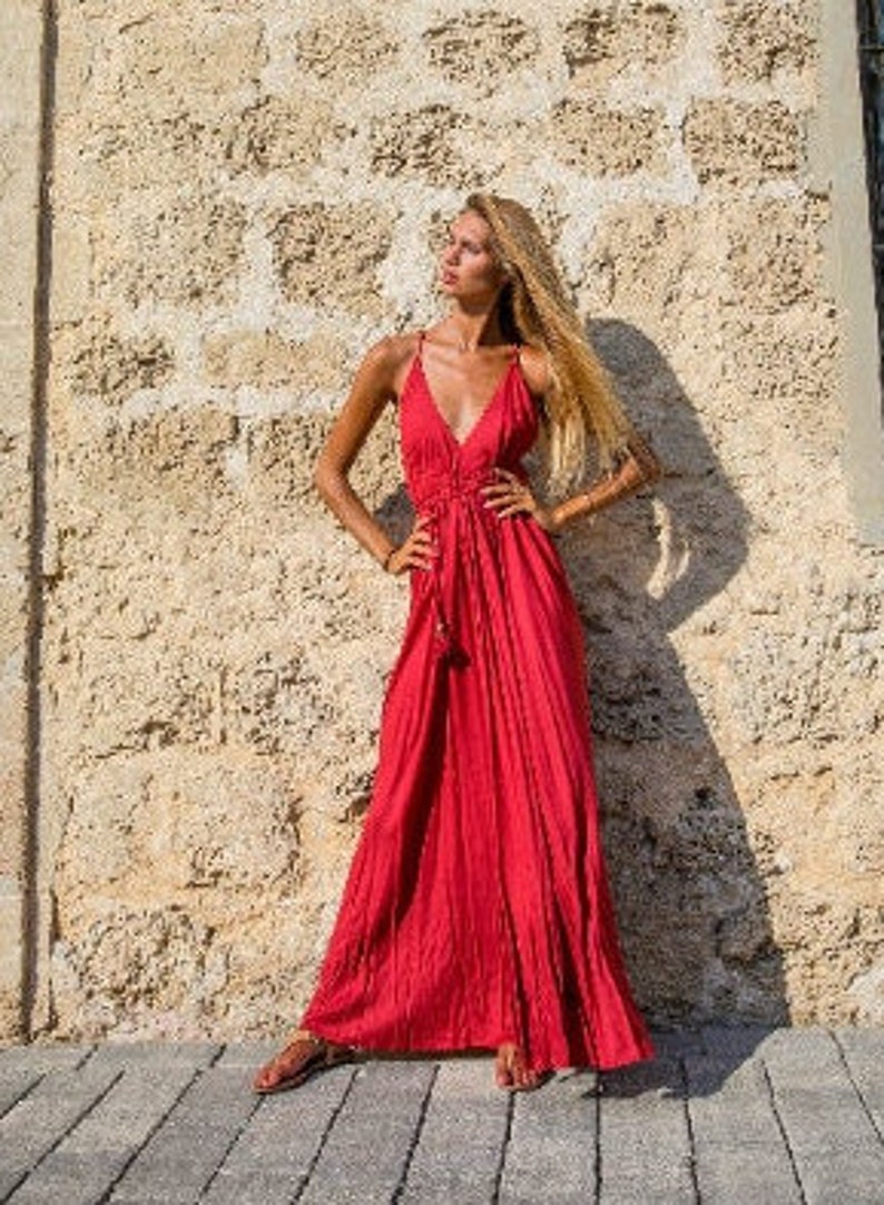 Black/Red/White halter maxi dress for woman Open back dress Evening dress Prom Dress Bohemian Clothing Backless dress Wedding Red