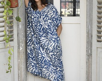 Woman Kaftan Dress | Midi Dress | Block Print Dress | Boho Summer Dress | Loose Dress | Cotton Dresses