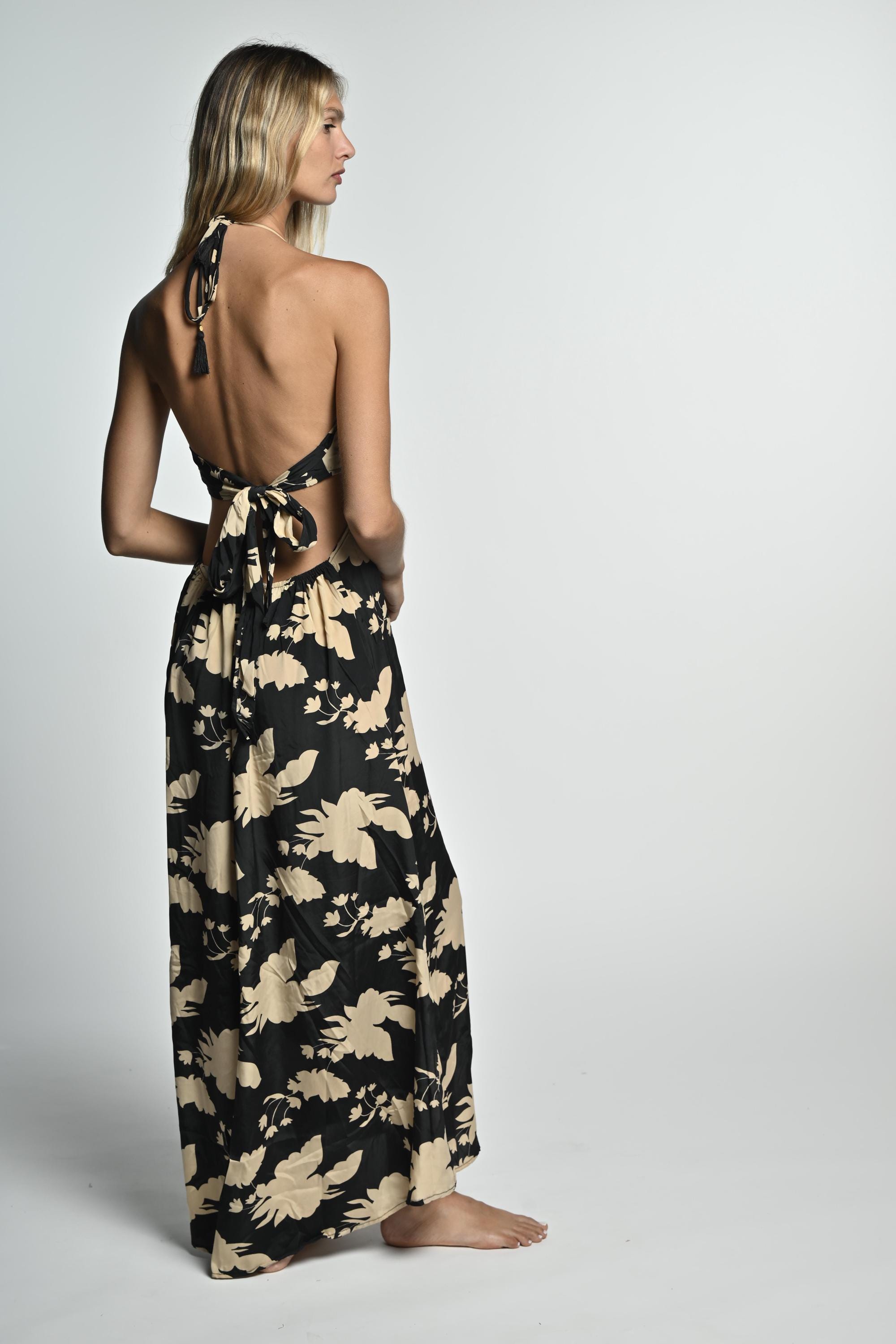 【BOHEMIAN SEOUL】BOHEMSEO BACKLESS CUT OUT MAXI DRESS Cut Out Boho Dress/floral Maxi Dress/flower Print/halter