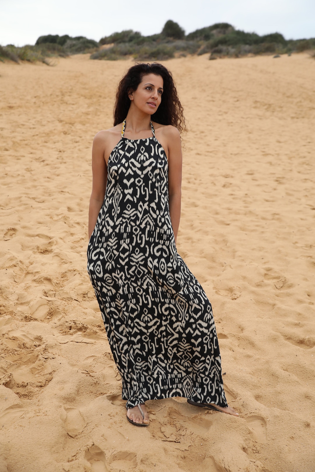 Boho Maxi Halter Dress in Trible Abtract Print, Dress With Pockets, Maxi  Dress, Boho Chic - Etsy